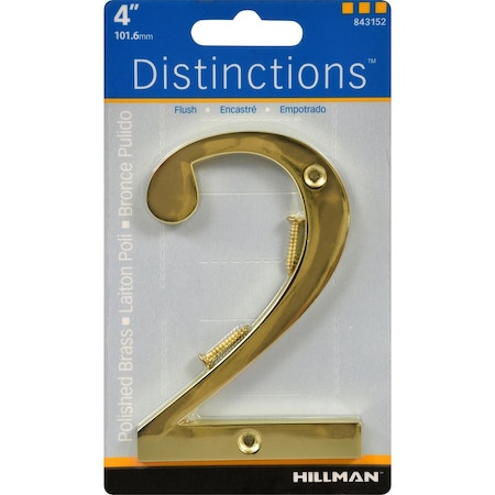 Hillman HILLMAN Distinctions 4 in. Gold Zinc Die-Cast Screw-On Number 2 1 pc, PK3 843152